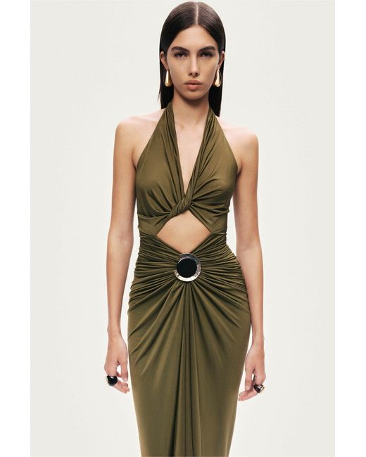 Nocturne Green Neutrals Cut-Out Halter Maxi Dress