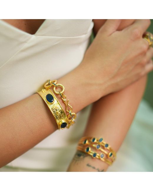 Ebru Jewelry Metallic Cleopatra Sapphire Gemstone & Antique Cuff Bracelet