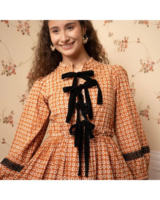 Echo of Pink Orange Amelie Hand Block Print Mini Cotton Dress