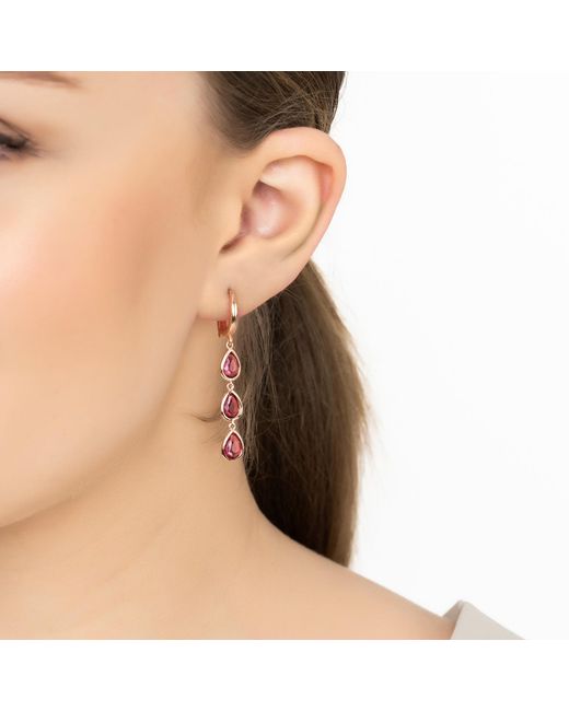 Latelita London Red Rose Sardinia Triple Teardrop Earrings Rosegold Tourmaline