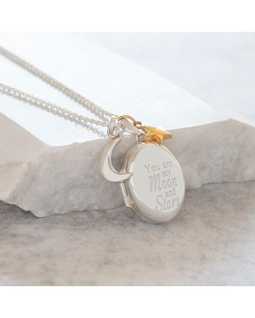 Lime Tree Design Metallic Engraved Locket 'You Are My Moon And Stars' Sterling Necklace