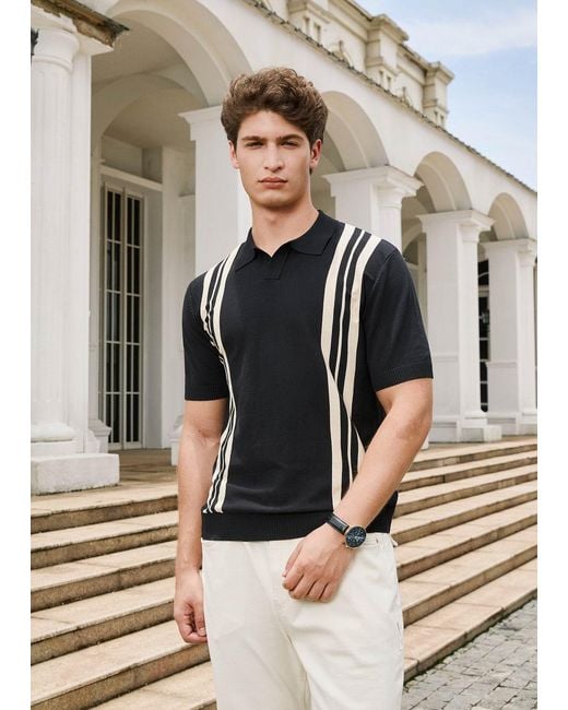 Vayla Black Relaxed Fit & Cream Open Collar Smart Top for men