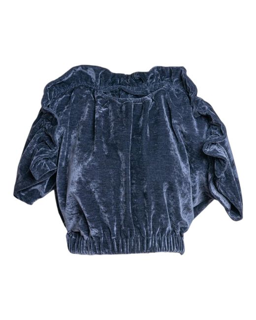 ARTISTA Blue Poppy Velvet Cropped Top