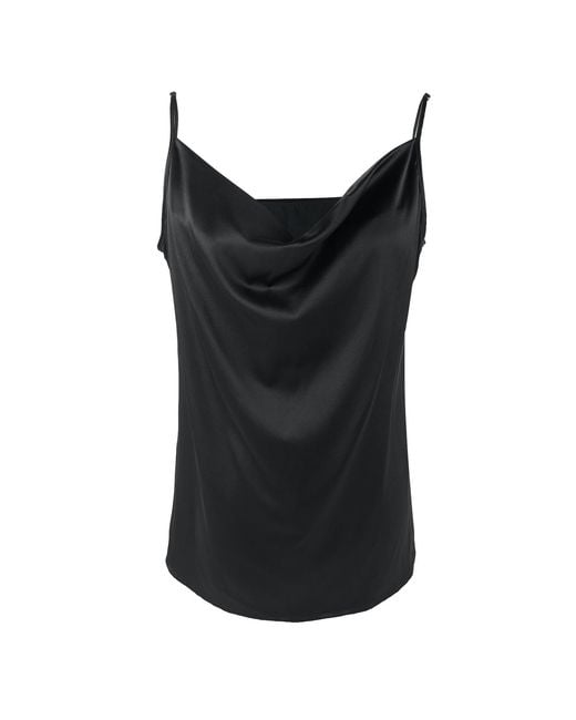 Soft Strokes Silk Black Pure Mulberry Silk Cowl Neck Camisole, Spaghetti Strap