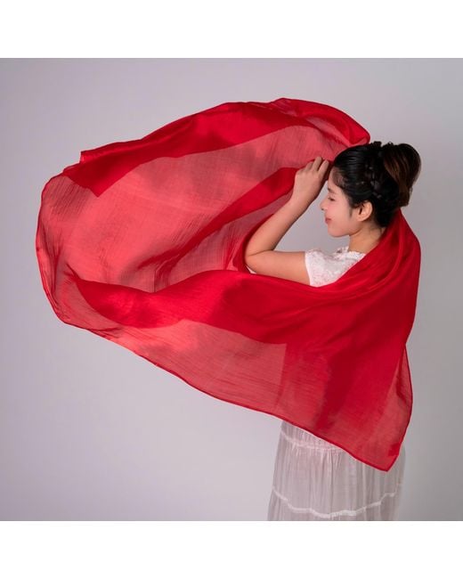 Silk and Bears Red Mulberry Silk Scarf – Handwoven & Hand-Dyed Sheer Shawl