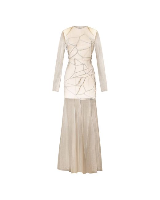 Chuks Collins Natural Neutrals Linda Evangelista Mesh Mermaid Gown – Neutral Tones