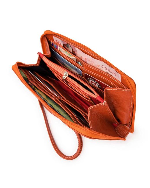 Hides Leather Co. Orange Elegant Zip Around Leather Wallet, Handmade Slim Organizer Clutch