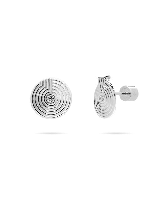 Meulien Metallic Open Twist Disc Stud Earrings With Engraved Circles And Cz