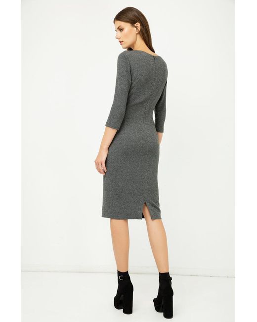 Conquista Gray Fitted Knit Dress