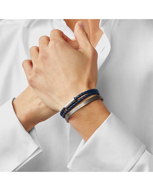 Tateossian Blue Pop Rigato Double Wrap Leather Bracelet for men