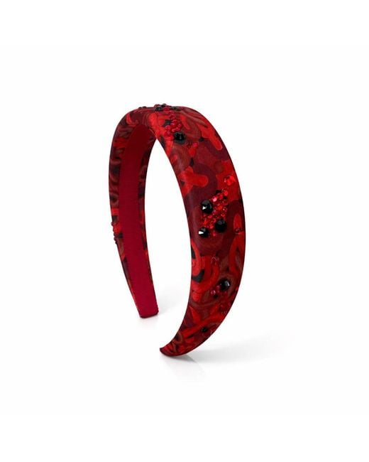 Janara Jones Red Snakes Print Satin Rhinestone Embellished Headband