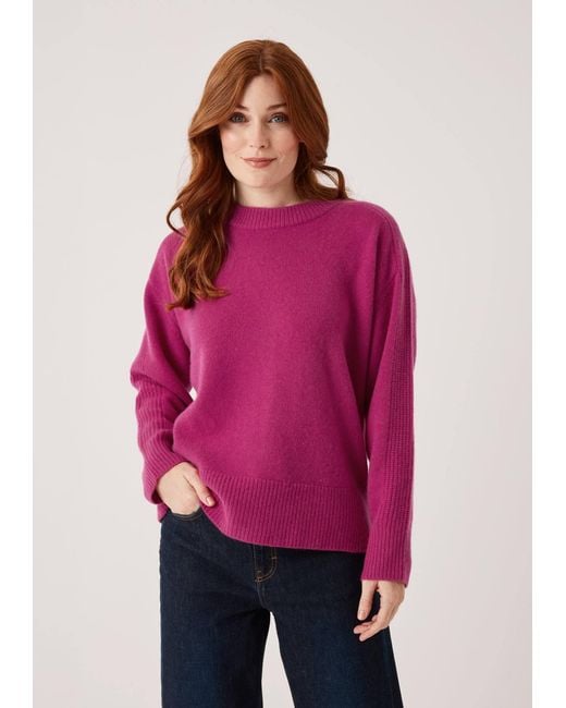 Loop Cashmere Pink Cashmere Longline Crew Neck Sweater