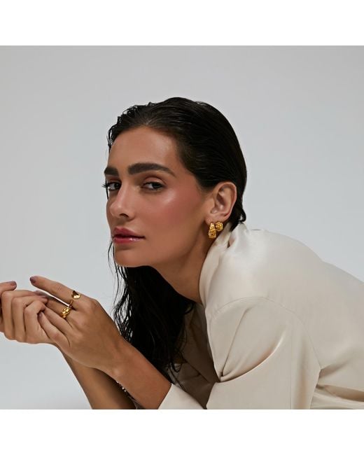 Shabella Nyc Metallic Crinkle Hoops Earings