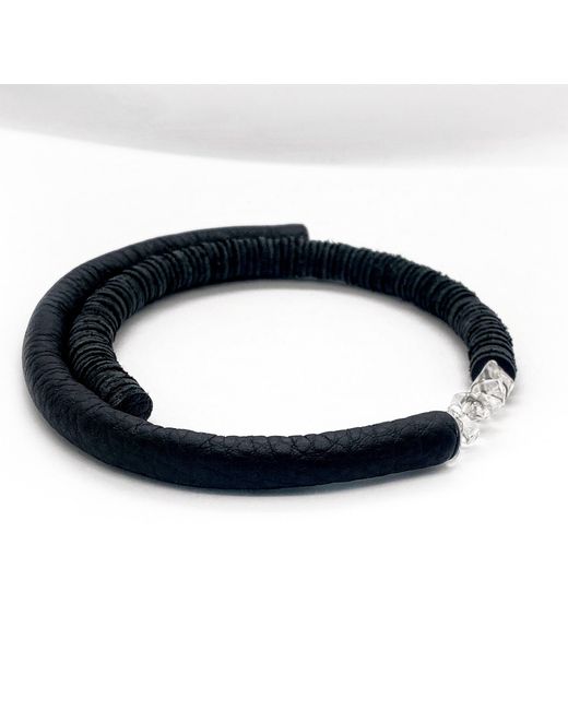 WAIWAI Black Leather Choker With Clear Quartz Crystals
