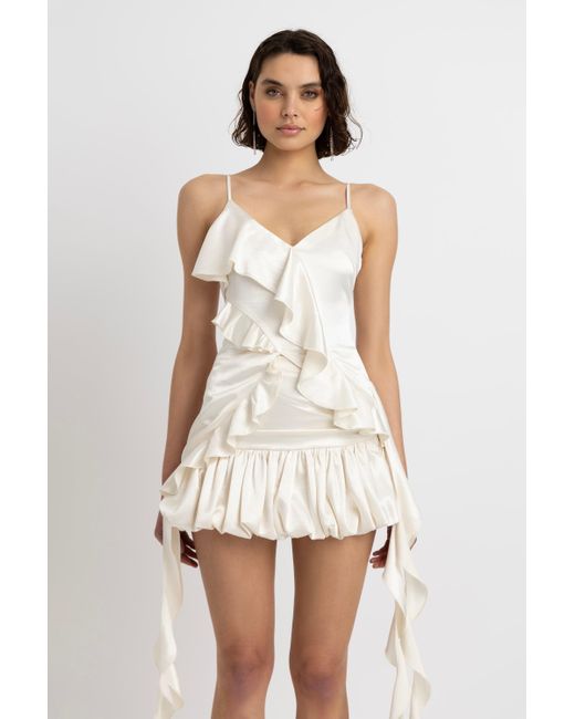Amy Lynn White Neutrals Bella Cream Satin Puffball Mini Skirt