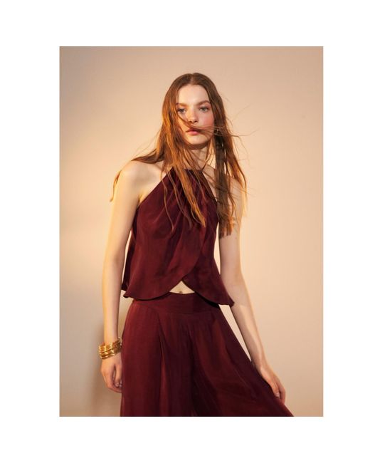 NAZLI CEREN Mui Wide-leg Trousers In Red Plum