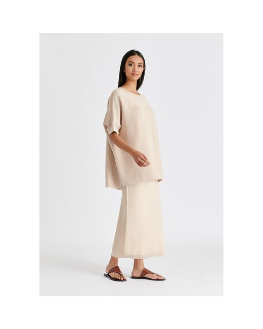 Paisie Natural Neutrals Short Sleeve Ribbed Jumper