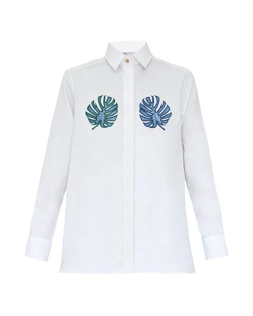 My Pair Of Jeans Blue Tropical Embroidered Shirt