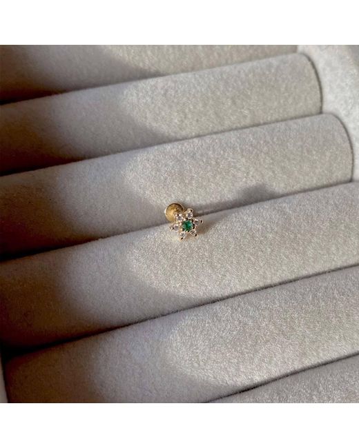 Zohreh Green Diamond & Emerald Flower Flat Back Earring 9K