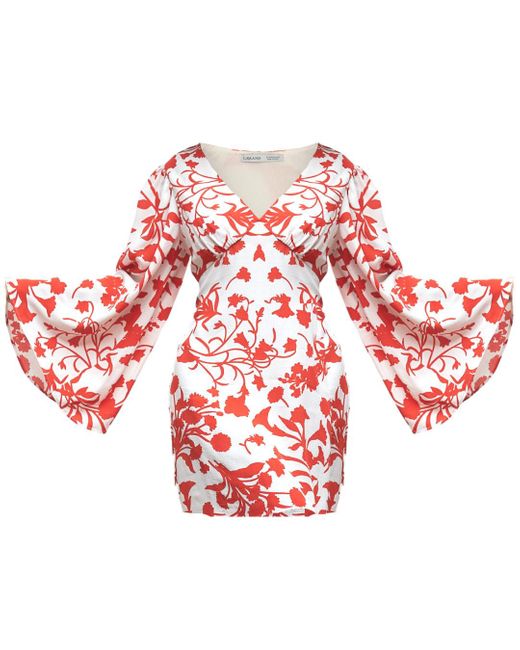 Lavaand The Florence V Neck Flare Sleeve Mini Dress In Red White Floral