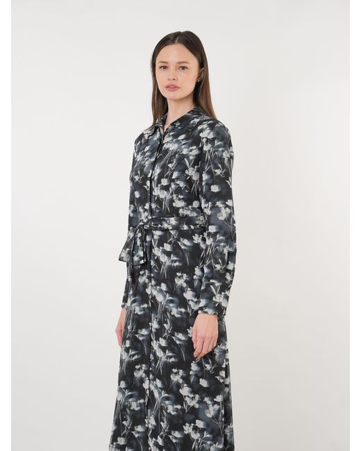 John Abgin Black Chiffon Scatter Printed Shirt Dress
