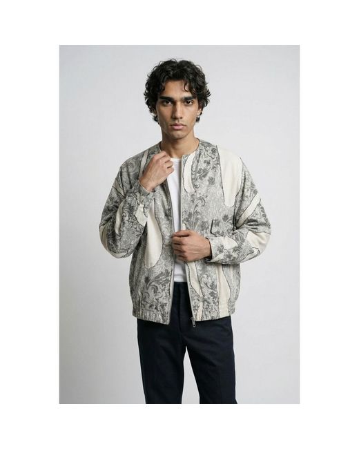 Modenaire Gray Printed Zip Front Jacket With Baroque Pattern for men