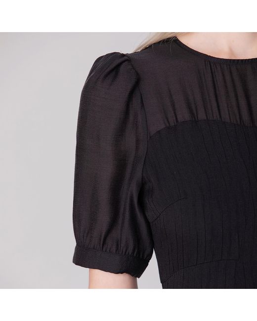 Smart and Joy Black Bi-Material Fit-And-Flare Bustier Cut Dress