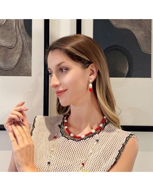 Farra Red Raspberry With Freshwater Pearls Clip On Earrings