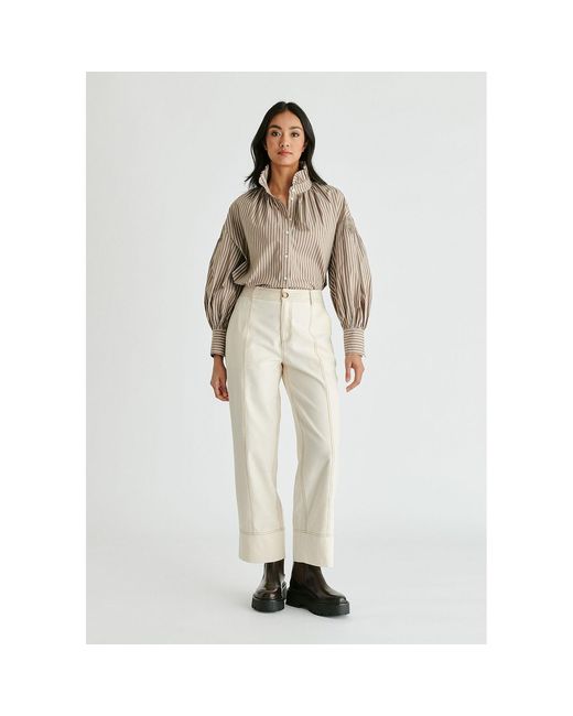 Paisie Natural Neutrals Puff Sleeve Shirt With Ruffled Collar