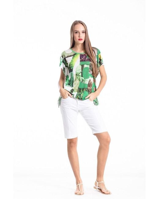 Conquista Green Slit Detail Short Sleeve Top