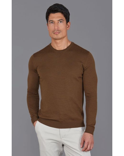 Paul James Knitwear Brown Ultra Fine Cotton Mock Turtle Neck Spencer Jumper for men