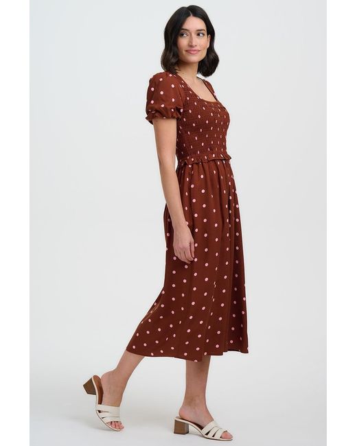 Sugarhill Brown Lyra Shirred Midi Dress, Polka