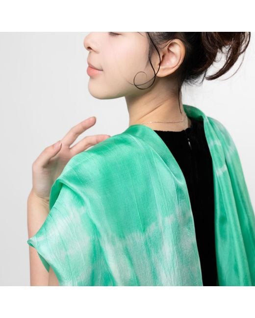 Silk and Bears Green Mint Shibori Silk Shawl – Hand-Dyed Mulberry Silk Wrap