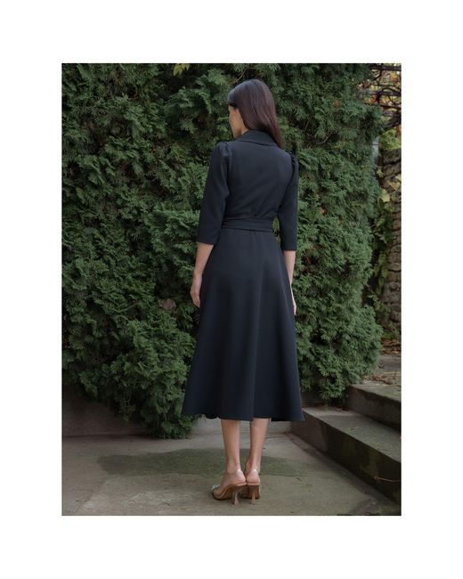 concept A trois Black Midi Wrap Shirt Dress With Pockets