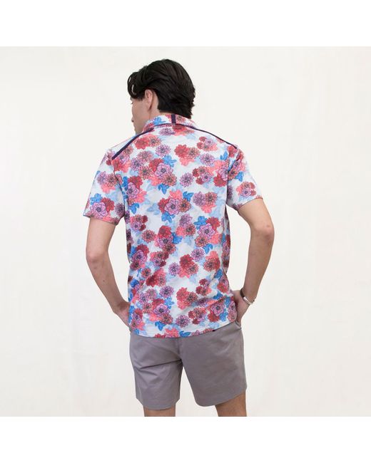 Lords of Harlech Red Pietro Snap Floral Polo Shirt for men