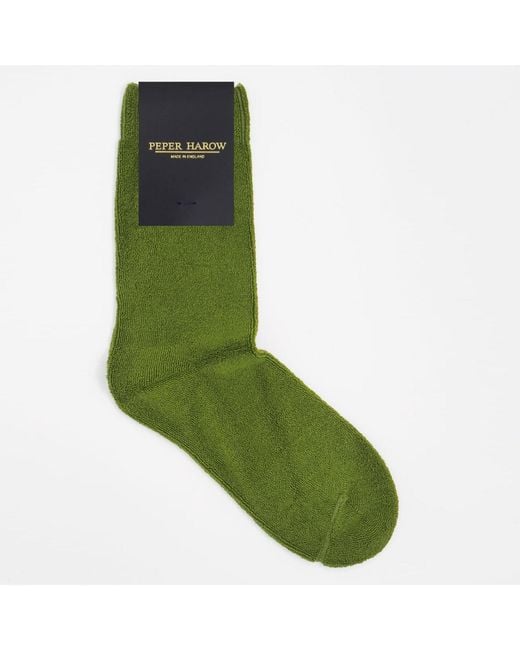 Peper Harow - Made in England Green Ribbed Cuff Bed Socks – for men