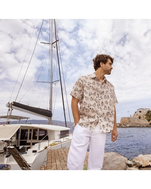 Haris Cotton Gray Linen Pants Marine for men