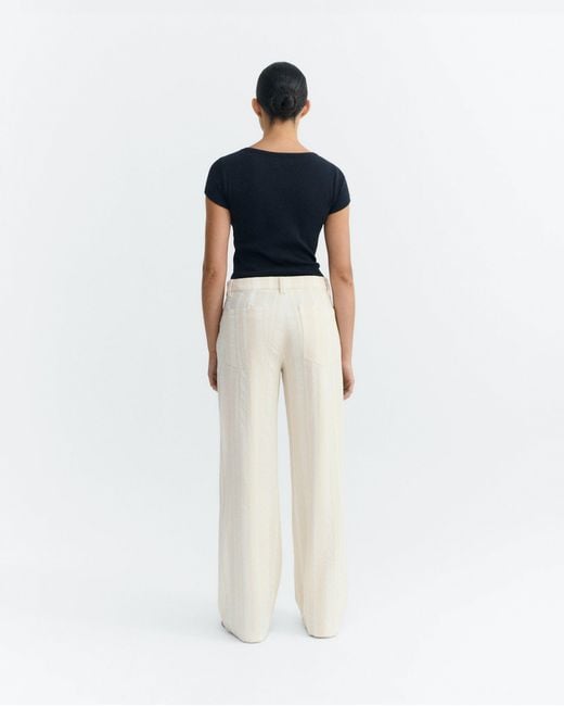 Thinking Mu White Serena Striped Straight Pants