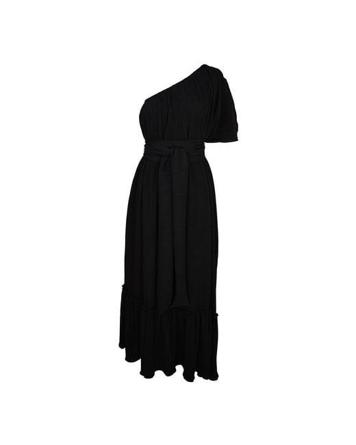 Jennafer Grace Black Diamond Pleated One-Shoulder Maxi Dress