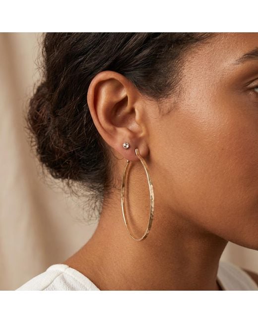 Melt'm Jewelry Metallic Hammered Filled Open Hoop Earrings, 2 Inch Statement Hoops