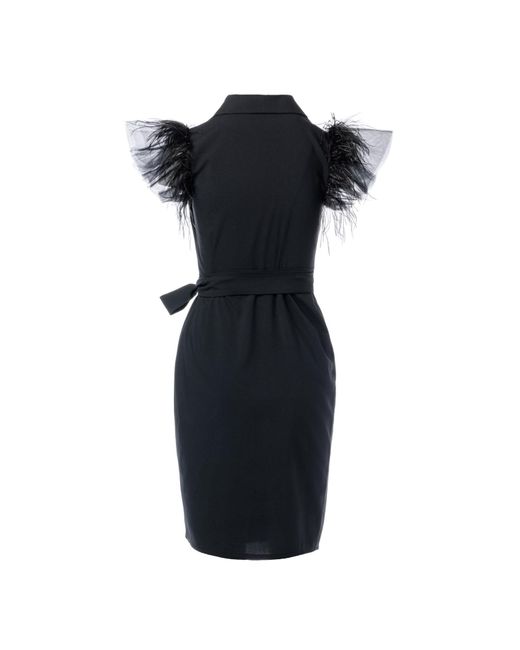 concept A trois Black Short Wrap Blazer Dress With Winged Tulle Sleeves