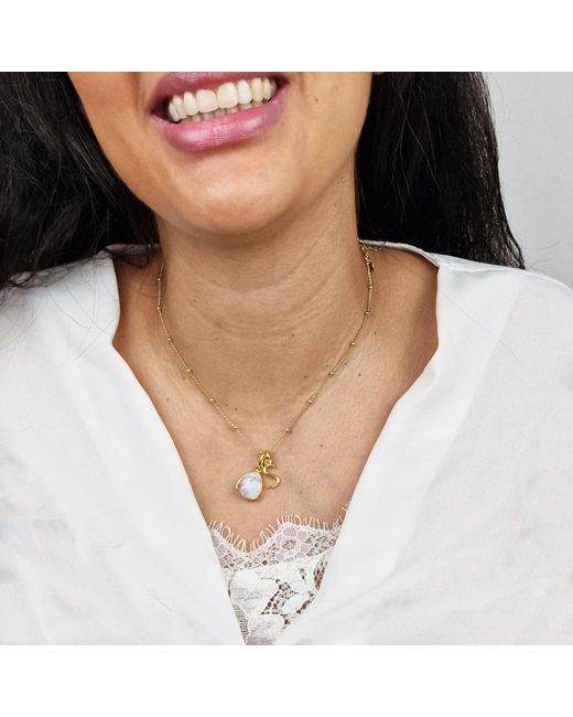 Harfi Metallic Vermeil Plated Moonstone Initial Charm Necklace