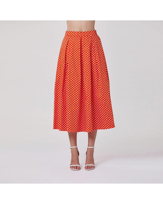 Smart and Joy Blue Flared Midi Skirt With Polka Dots