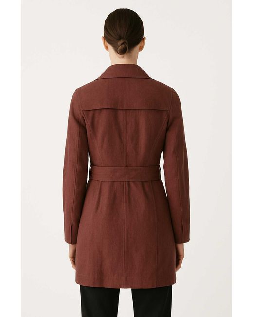 Conquista Red Double-Breasted Belted Trench Jacket