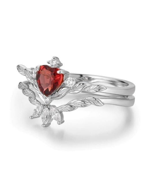 Azura Jewelry New York White Flaming Heart Mozambique Garnet Vermeil Ring Set