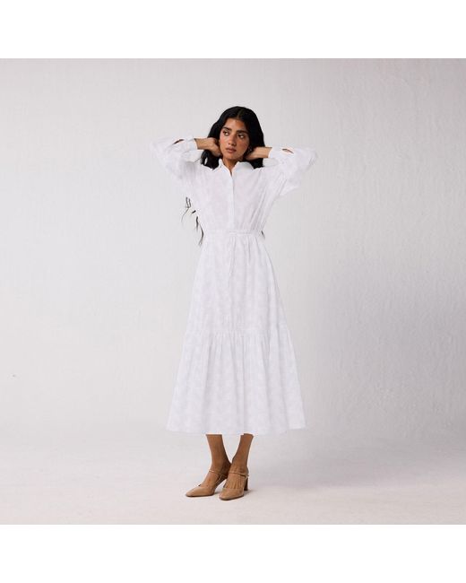REISTOR White Embroidered Flowy Maxi Tiered Dress