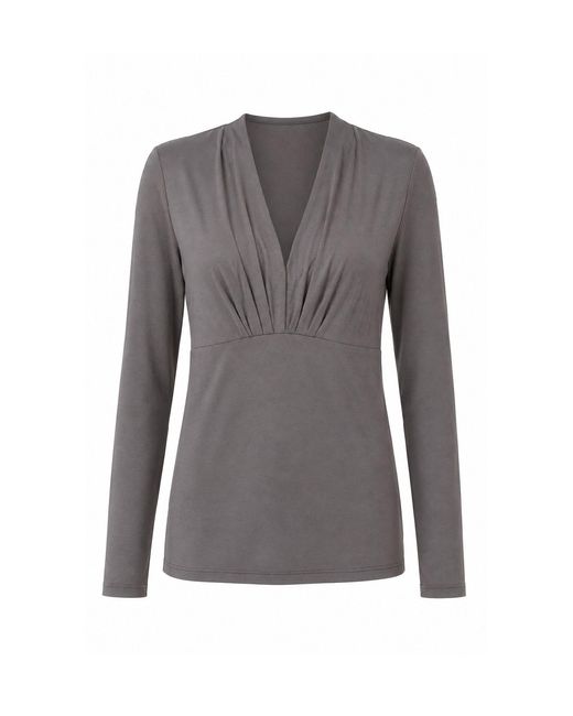 Conquista Gray Gathered V-Neck Jersey Top