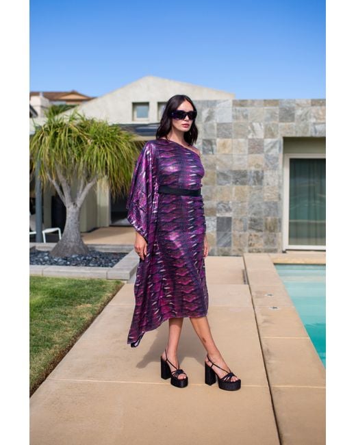 Jennafer Grace Purple Venom One Shoulder Caftan