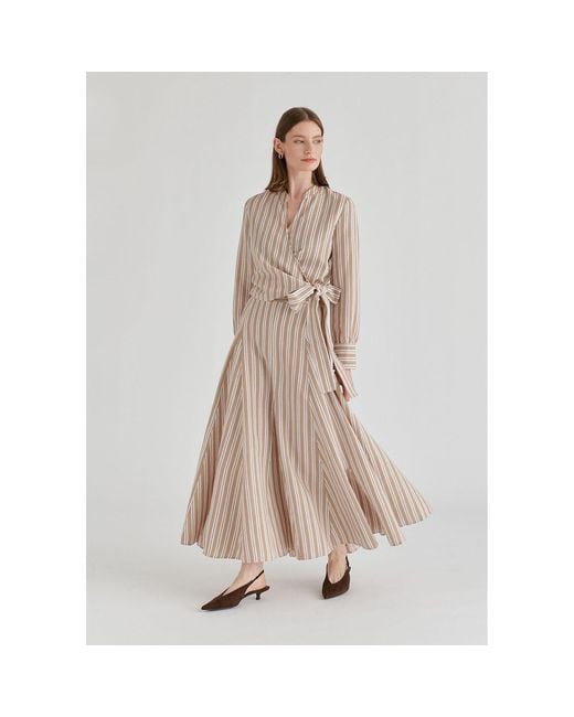 Paisie Natural Neutrals Split Collarless Wrap Top With Side-Tie Waist