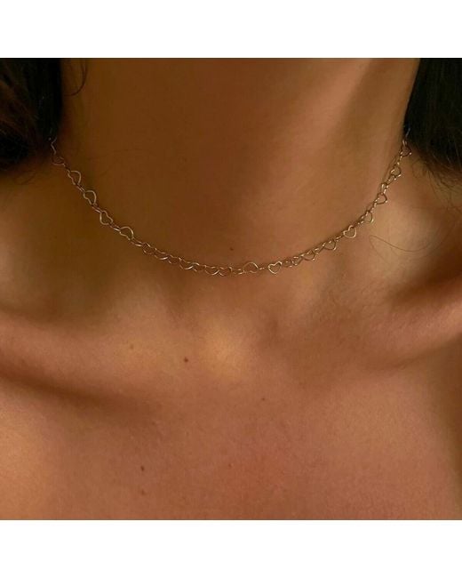 Spero London Metallic Love Heart Sterling Chain Necklace